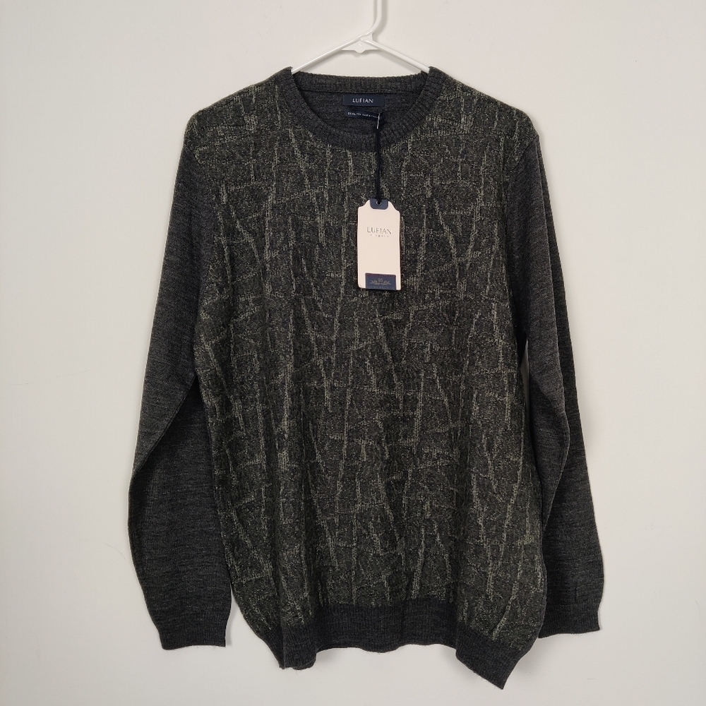 Lufian Quality Italian Yarn Men's Sweater in Black Size Large Wool Fall Winter